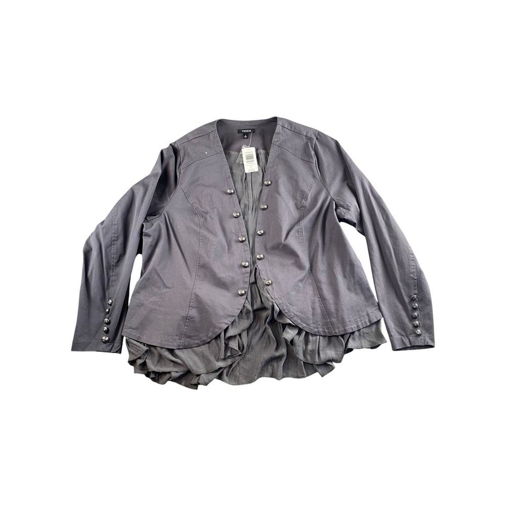 NWT Torrid Grey Military Style Jacket with Ruffle Hem Womens Size 3